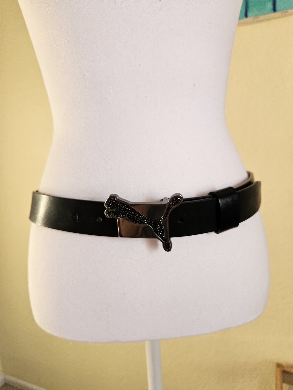 Puma x A$AP Rocky cat belt In black leather With crystal embellished buckle Sz M